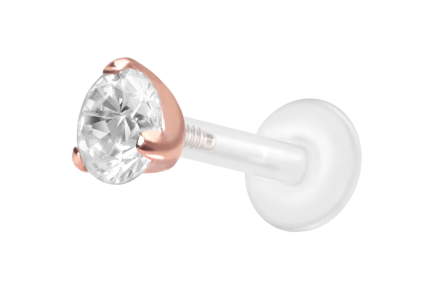 PTFE Labret Piercing mit Innengewinde + Titan-Aufsatz EINGEFASSTER KRISTALL